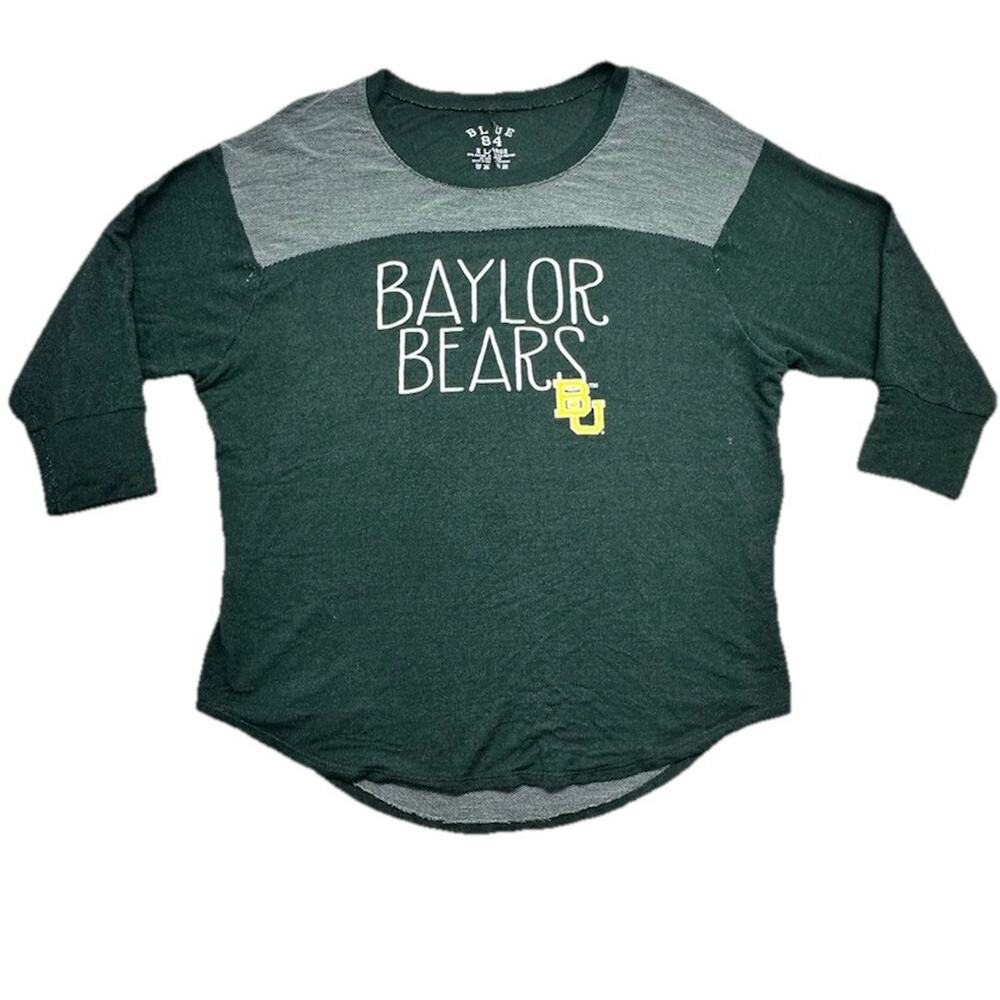 Baylor Bears Womens XL Shirt Blue 84 Green Go Bears 3/4 Sleeve